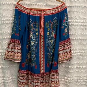 Umgee Blue Floral Off-Shoulder Dress